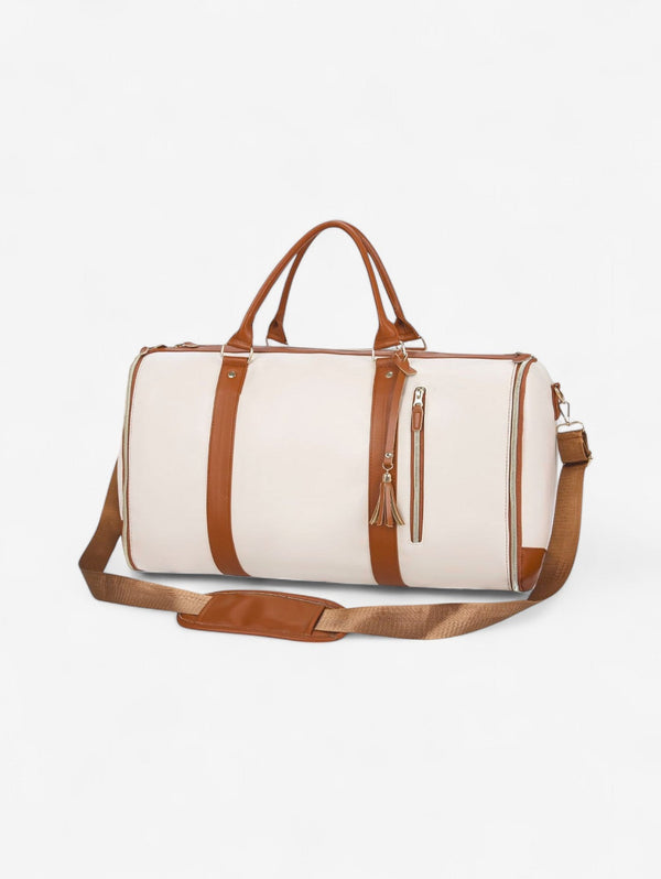 Voyage Weekender Duffel Bag | Cream and Tan Travel Holdall