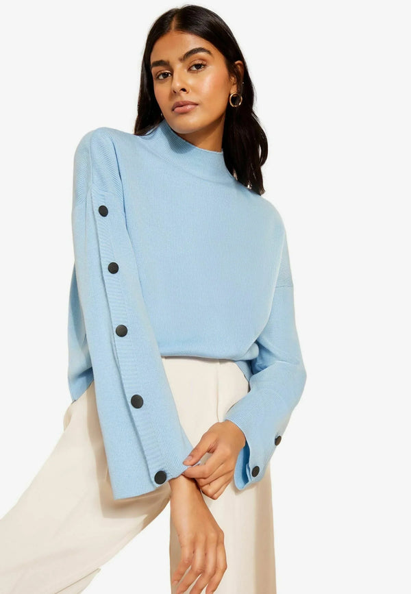 Turtleneck Button Sleeve Sweater | Relaxed Fit | Modern Knit Design
