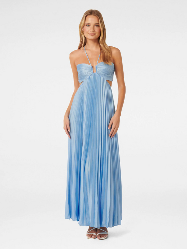 Aurora Soraya Pleated Maxi Dress | Halterneck Bustier | Flowing Skirt