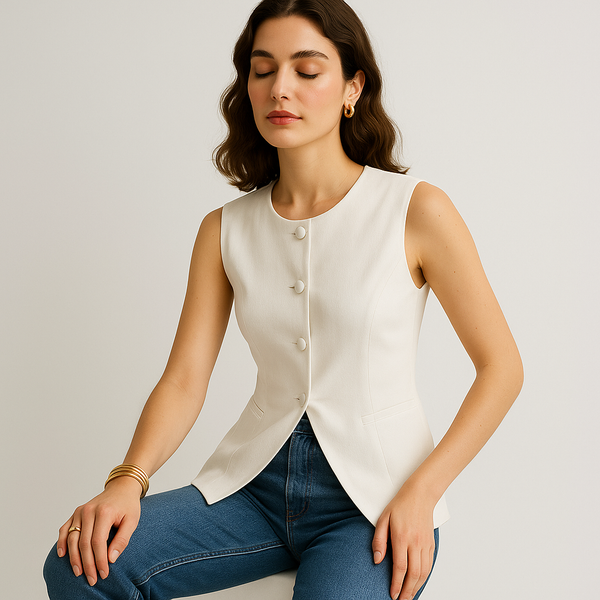Structured Sleeveless Vest | Slim Fit | Covered Button Detail