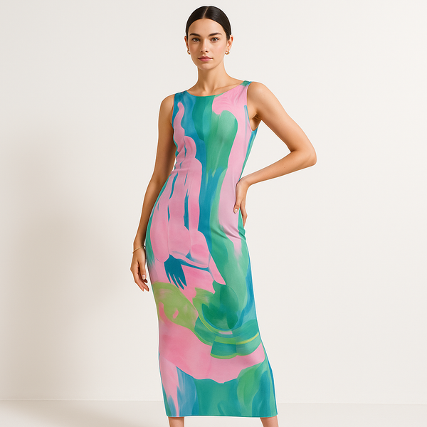 Aurora Abstract Maxi Dress | Watercolour Print | Sleeveless Fit