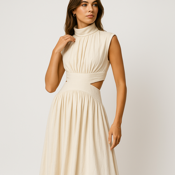 Eden High-Neck Maxi Dress | Sculptural Cotton Blend | Modern Silhouette