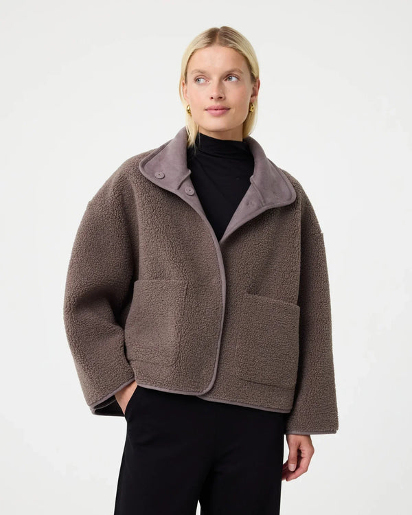 Faux Shearling Zip Jacket | High Collar | Oversized Fit