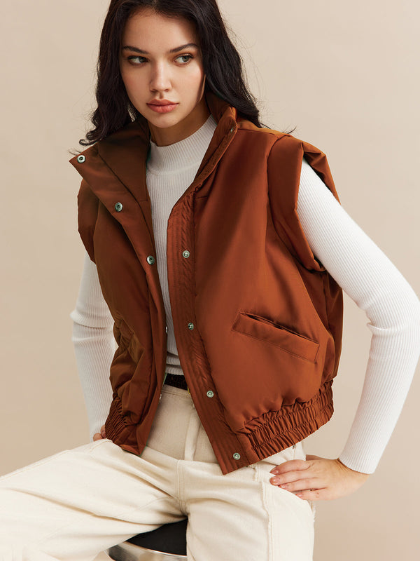 Quilted Sleeveless Vest | Stand Collar | Relaxed Fit