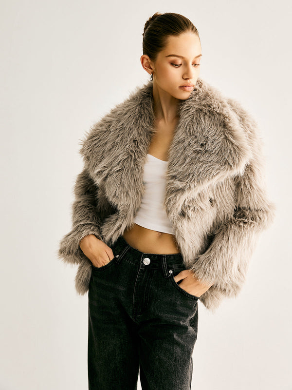 Faux Fur Short Jacket | Oversized Collar | Winter Statement Style
