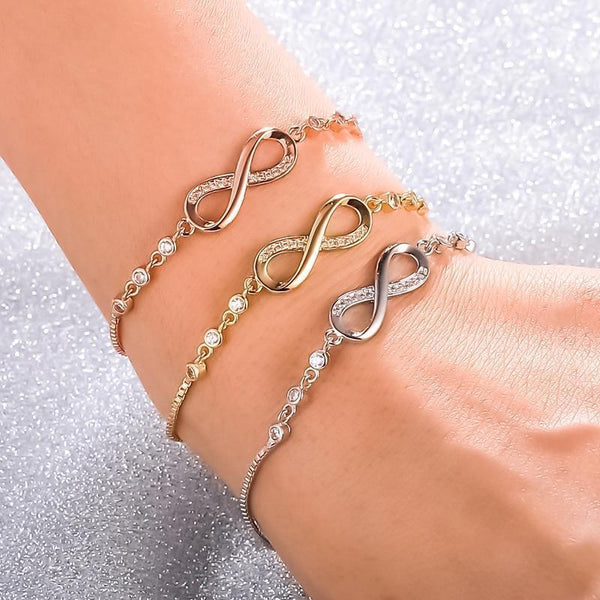 Infinity Bracelet | Adjustable Chain | Crystal Detail