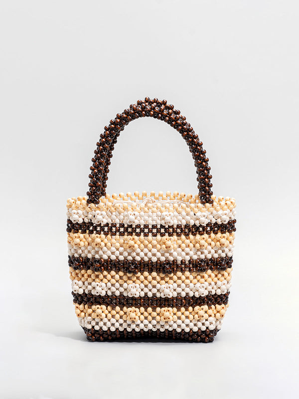 Handcrafted Striped Bead Tote Bag | Structured Handle