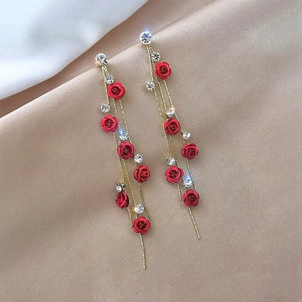 Étoile Rose Cascade Earrings | Crystal Chain Drop Design