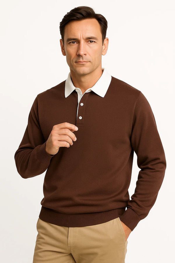 Men's Knit Polo Shirt | Contrast Collar & Quarter Button Placket