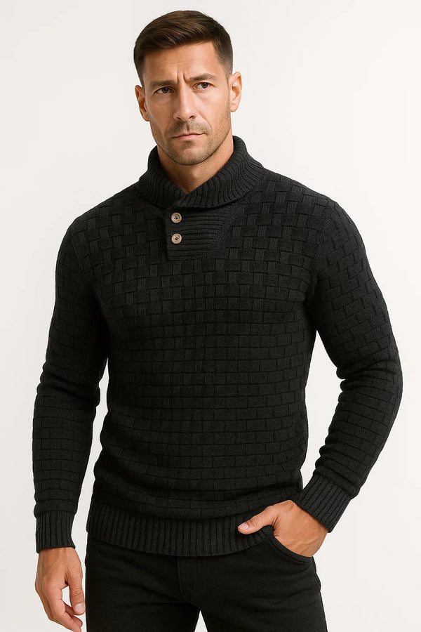 Maison Textured Knit Sweater | Shawl Collar | Button Detail