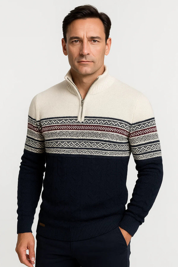 Men’s Fair Isle Quarter-Zip Sweater | Cotton Blend | Modern Nordic Design