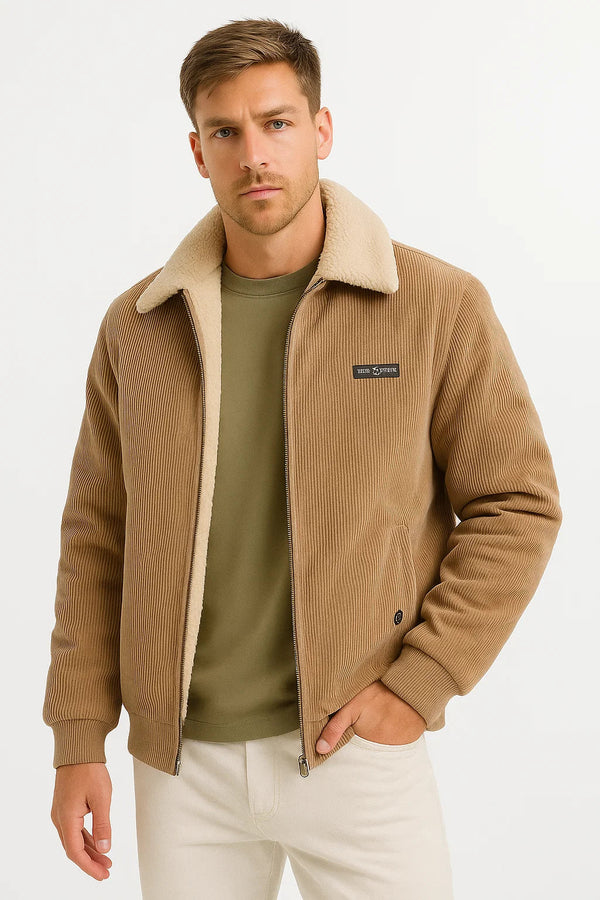 Corduroy Fleece Jacket | Shearling Collar | Zip Front