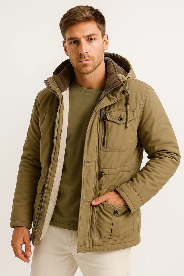 Men's Fleece-Lined Parka | Windproof Hooded Jacket