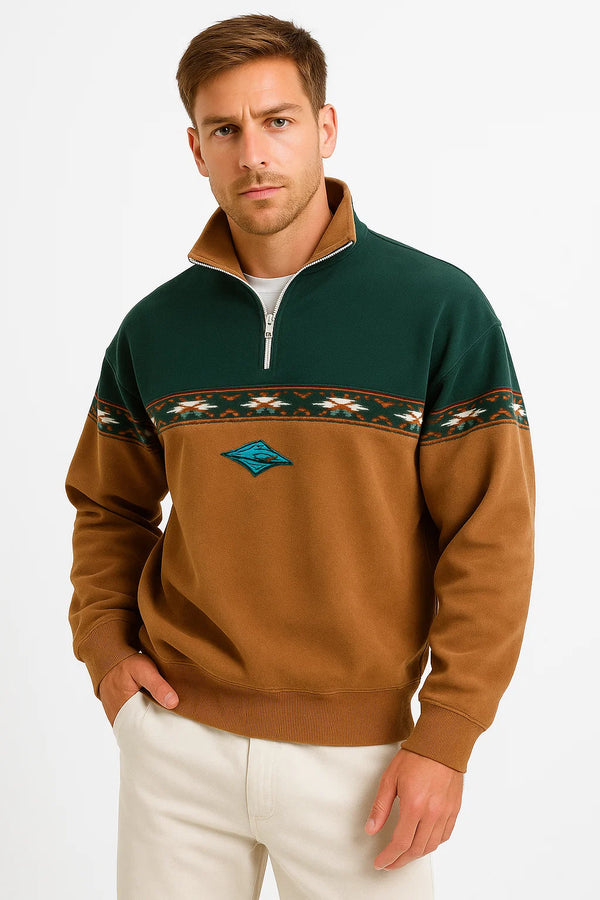 Half-Zip Fleece Pullover | Retro Two-Tone Design
