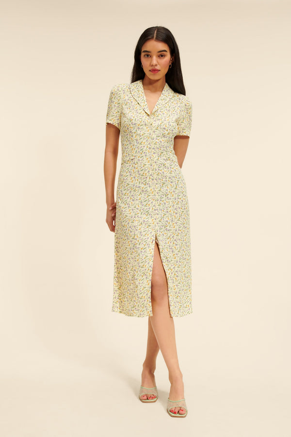 Silk-Blend Floral Midi Dress | Button Front | Short Sleeves