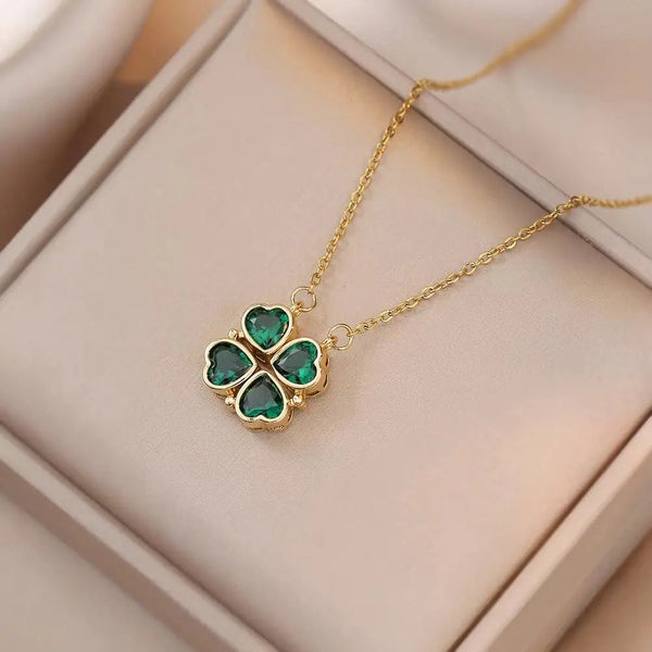Aurora Clover Pendant Necklace | 14K Gold-Plated Green Zircon
