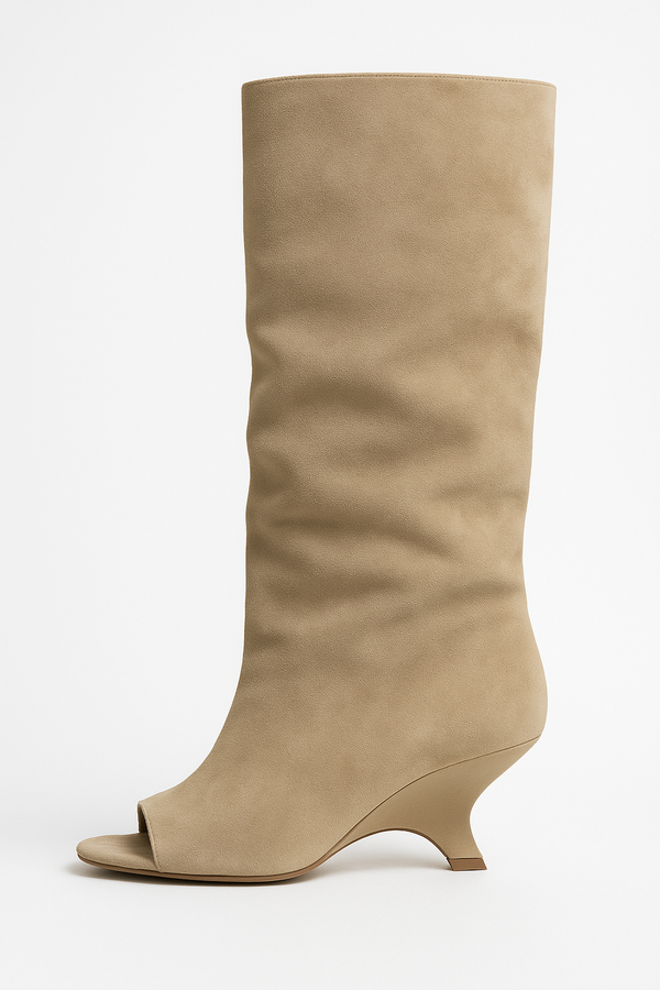 Maison Peep-Toe Knee-High Boots | Faux Suede | Sculpted Heel