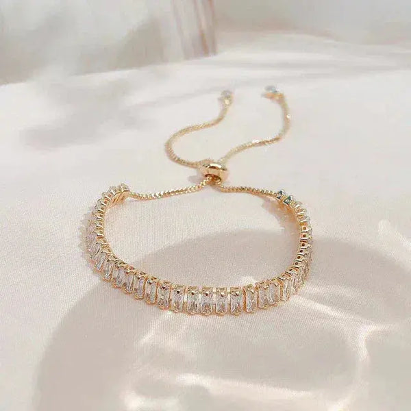 Adjustable Zircon Bracelet | Gold Plated | Crystal Strand