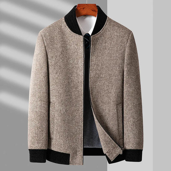 Wool Blend Bomber Jacket | Herringbone Texture | Regular Fit