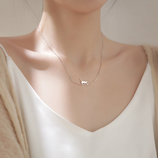 Maison Cat Curve Pendant Necklace | Sterling Silver Finish