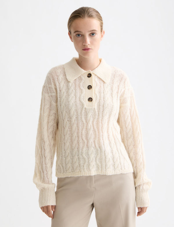 Atelier Cable Knit Sweater | Mohair Wool Blend | Polo Collar