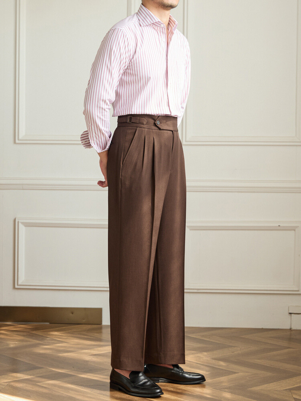 High Waist Pleated Suit Trousers | Wool Blend | Straight Fit