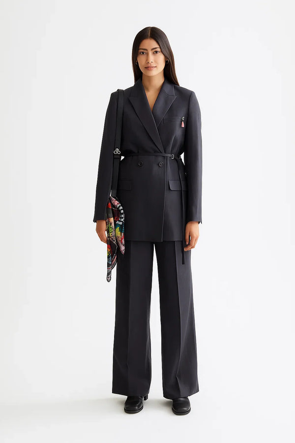 Double Breasted Longline Blazer | Twill Weave | Structured Fit
