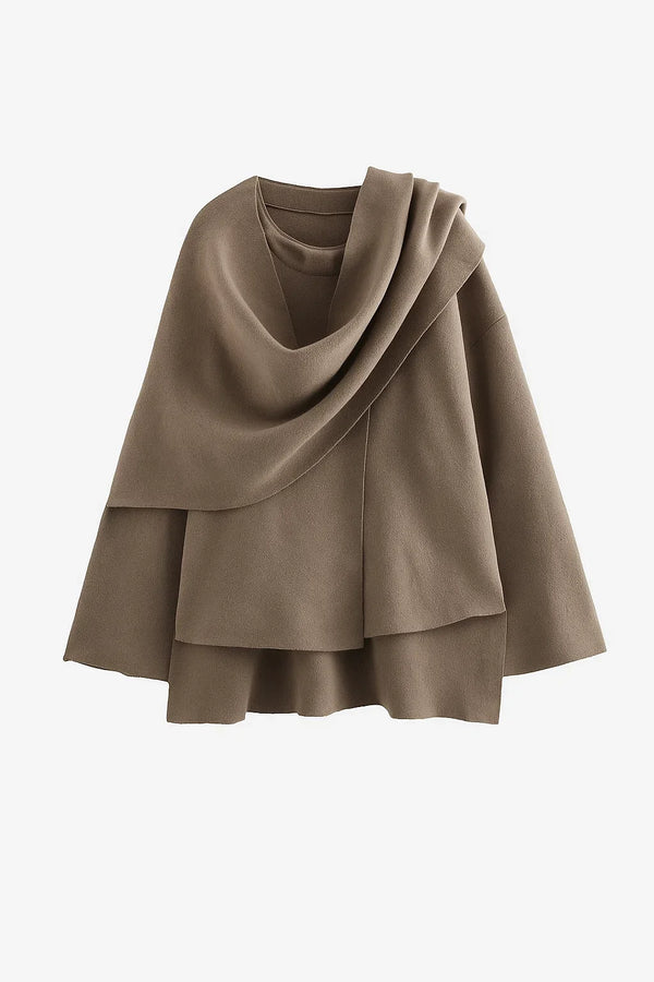 Asymmetric Draped Wool Coat | Scarf Collar Design