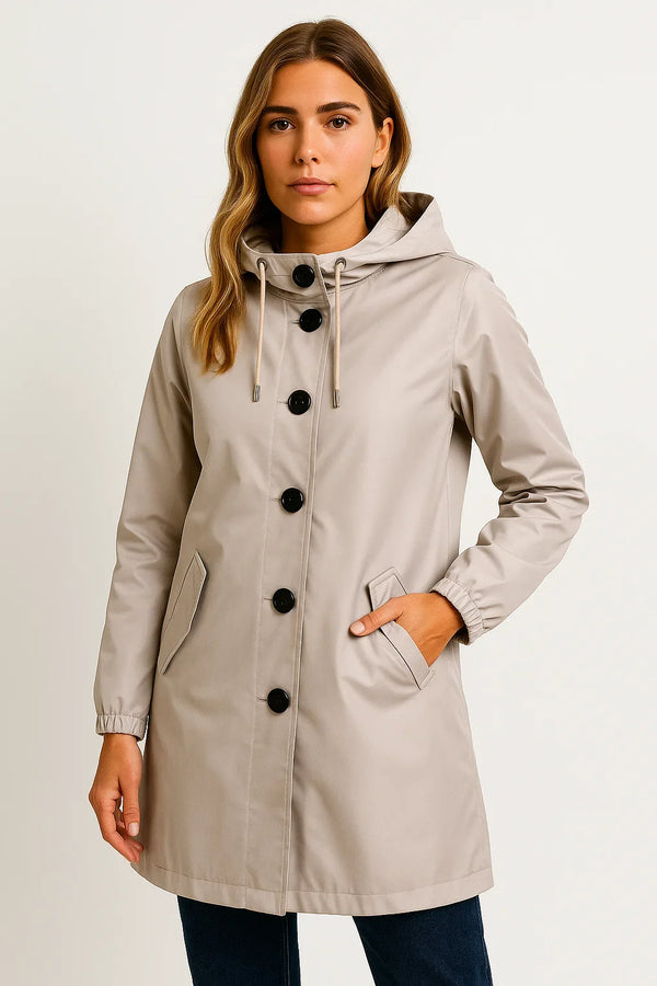 Women's Hooded Rain Jacket | Water-Repellent Long Coat | Lightweight Fit