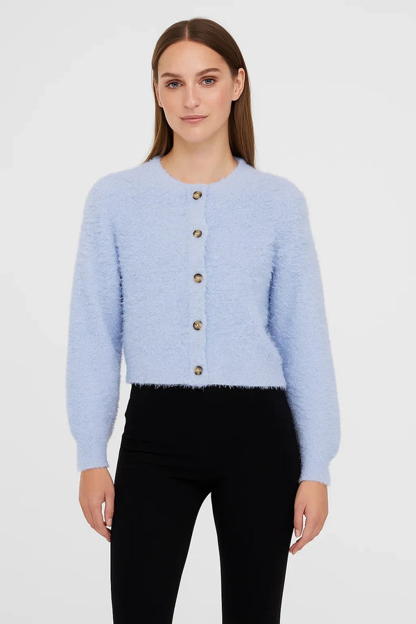 Bouclé Knit Cardigan | Button Front | Soft Texture | Cropped Silhouette