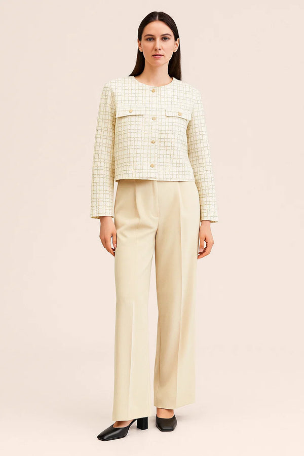Tweed Short Jacket | Gold Button Detail | Refined Texture