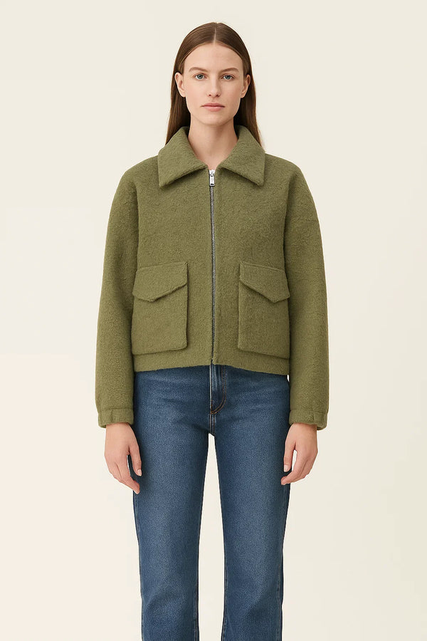 Cropped Textured Jacket | Zip Front | Utility Pockets | Modern Urban Style