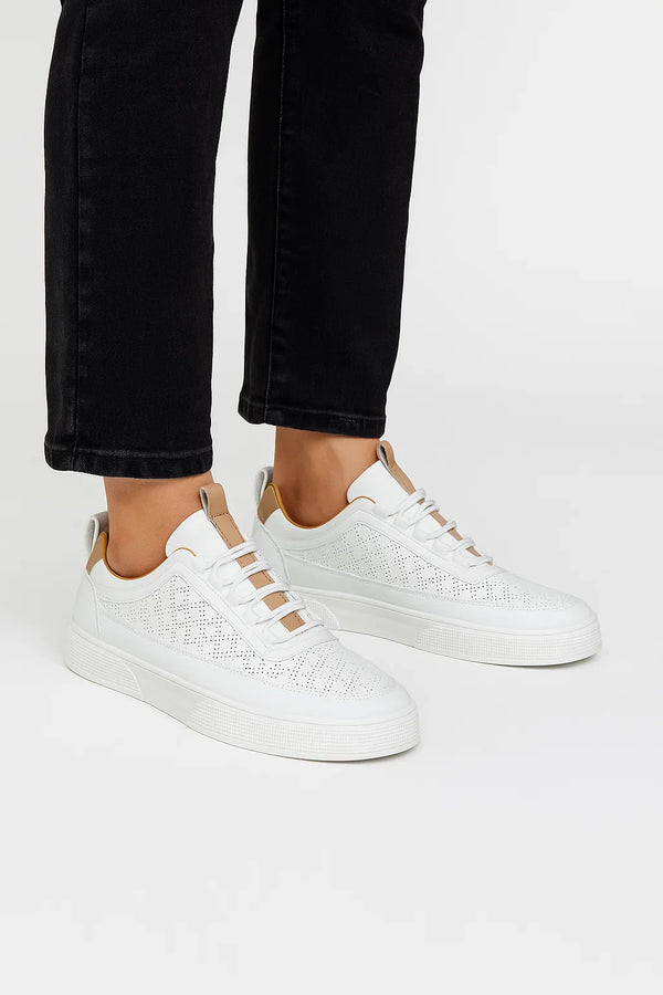 Men's White Sneakers | Split Leather | Maison Perforated Edition