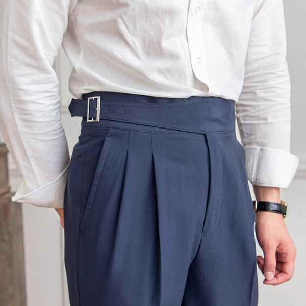 High Waist Pleated Trousers | Gurkha Closure | Maison Collection