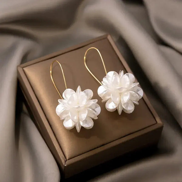Aurora Floral Pearl Drop Earrings | Sculpted Petal Design