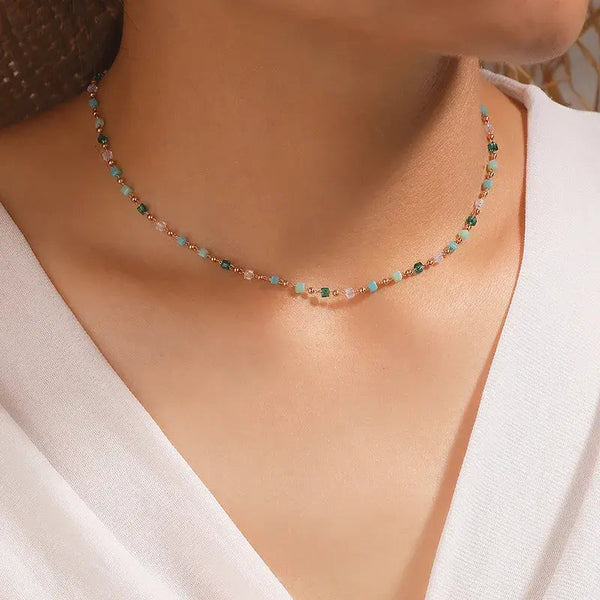 Beaded Choker Necklace | Multicolour Stone Accents