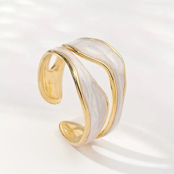 Aurora Wave Cuff Ring | 18K Gold-Plated Enamel Finish