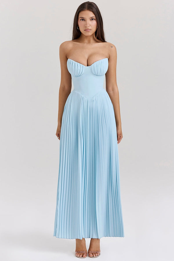 Aurora Pleated Maxi Dress | Corset Bodice | Strapless Silhouette