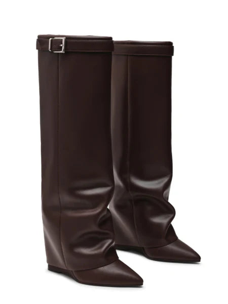 Fold-Over Knee Boots | Pointed Toe & Hidden Wedge Heel